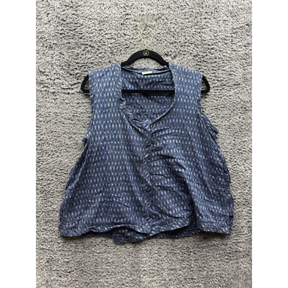 Matta Printed Cotton‎ Round Neck Sleeveless Top Navy Blue Womens Size L